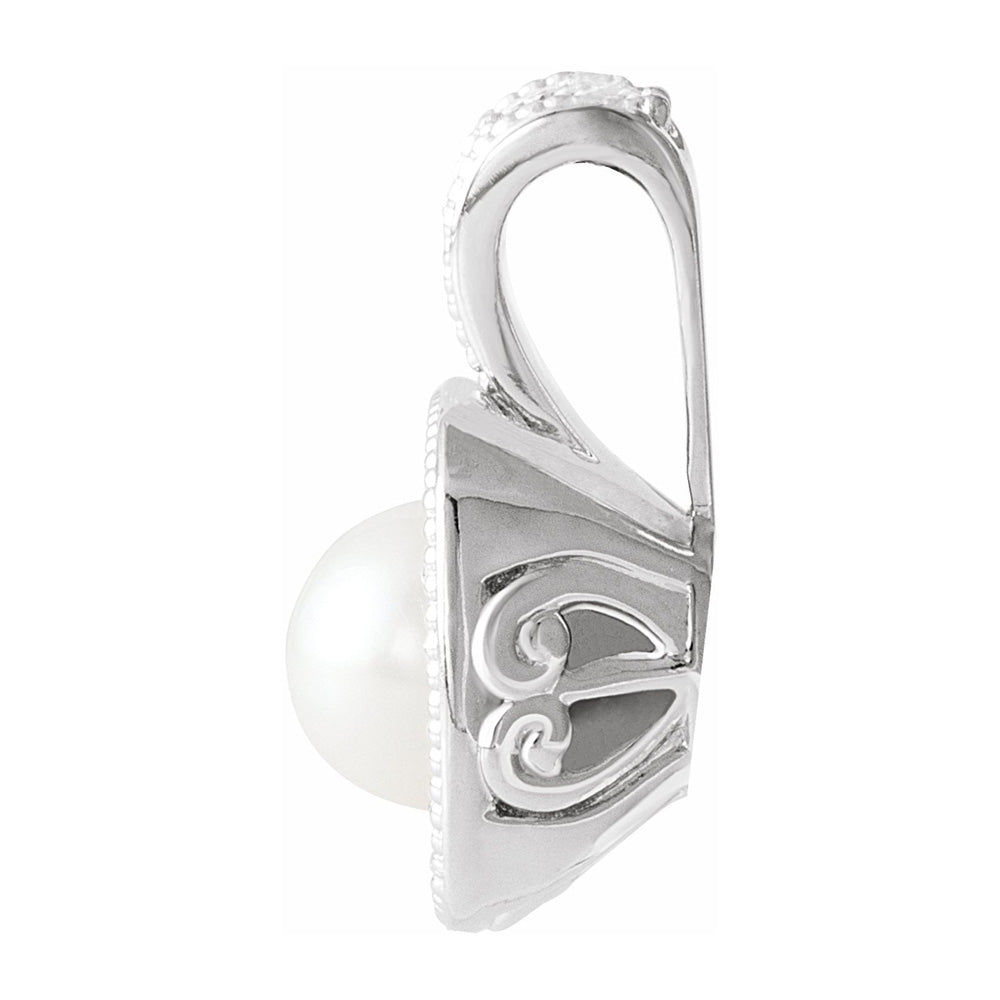 Alternate view of the 14K White Gold FW Cultured Pearl &amp; 1/4 CTW Diamond Pendant, 11x17mm by The Black Bow Jewelry Co.