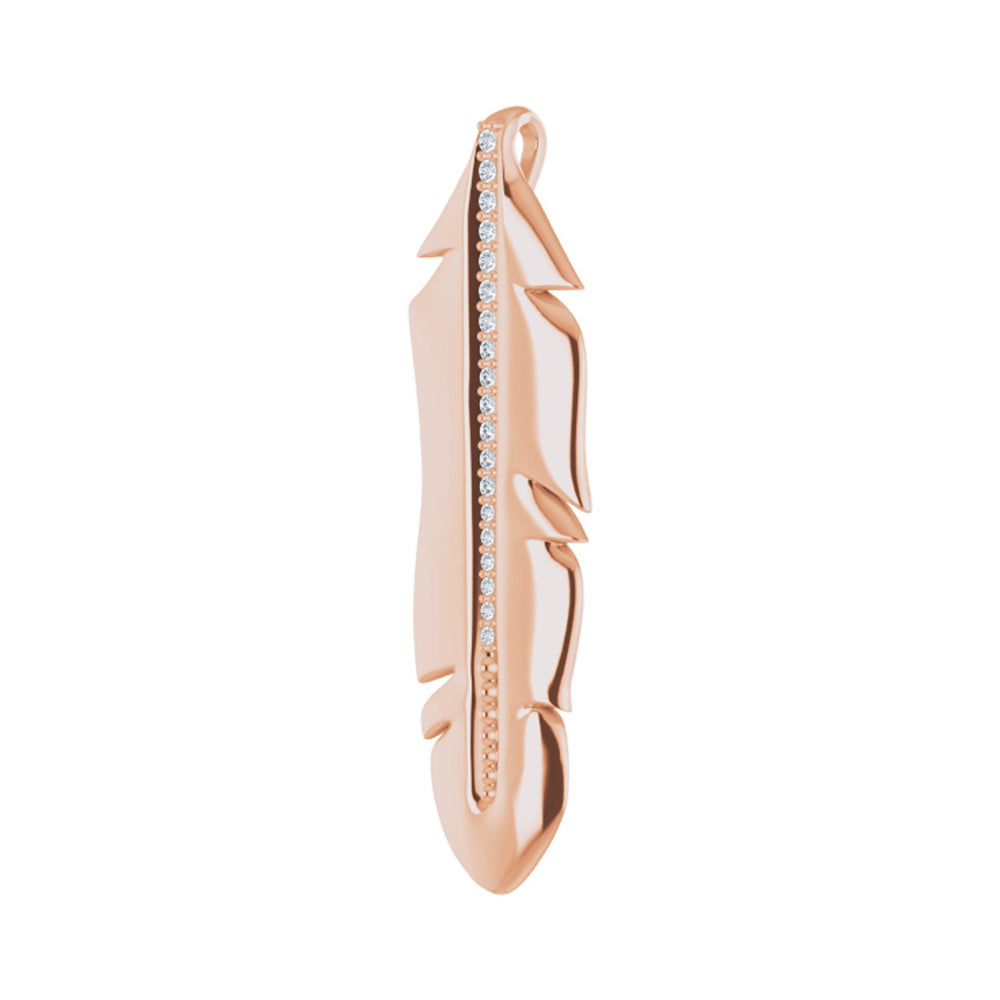 Alternate view of the 14K Rose Gold .06 CTW Diamond Feather Pendant, 10 x 32mm by The Black Bow Jewelry Co.