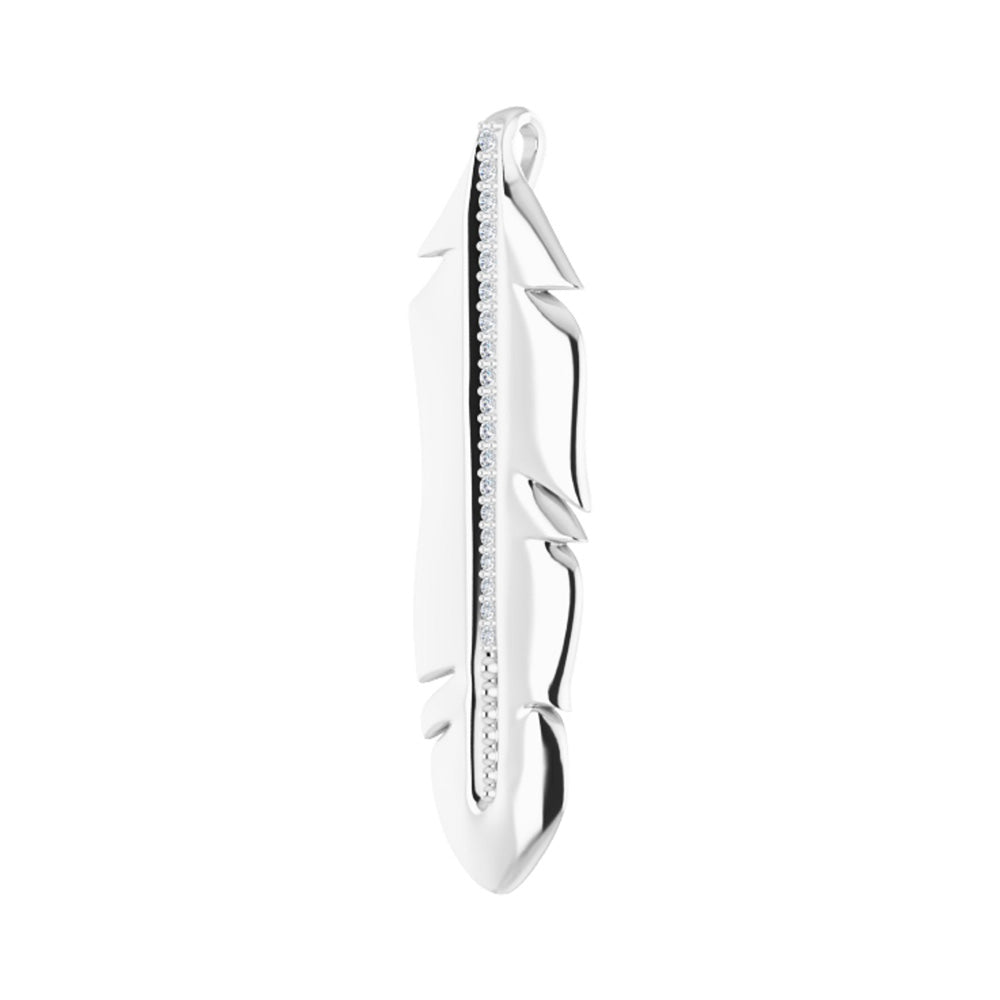 Alternate view of the 14K White Gold .06 CTW Diamond Feather Pendant, 10 x 32mm by The Black Bow Jewelry Co.