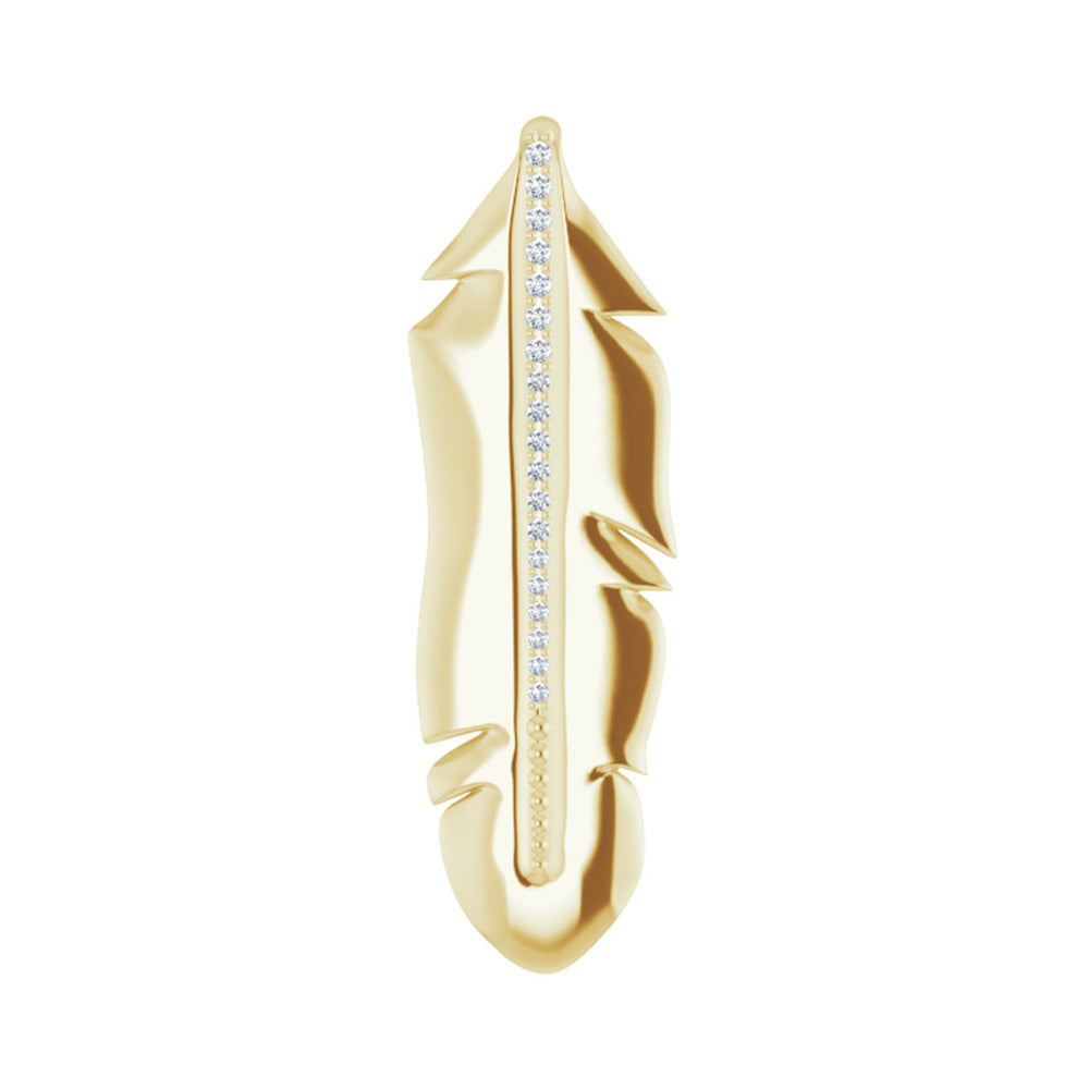 Alternate view of the 14K Yellow, White or Rose Gold .06 CTW Diamond Feather Pendant, 32mm by The Black Bow Jewelry Co.