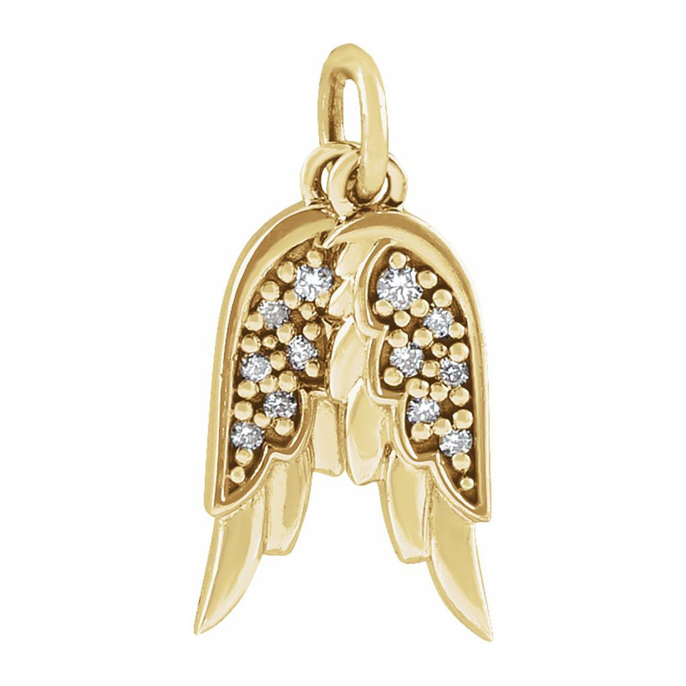 Alternate view of the 14K Yellow or White Gold Diamond Angel Wings Pendant, 3.75x12mm by The Black Bow Jewelry Co.