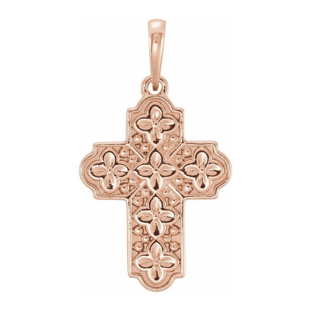14K Yellow, White or Rose Gold Ornate Floral Cross Pendant, 14 x 24mm, Item P30632 by The Black Bow Jewelry Co.