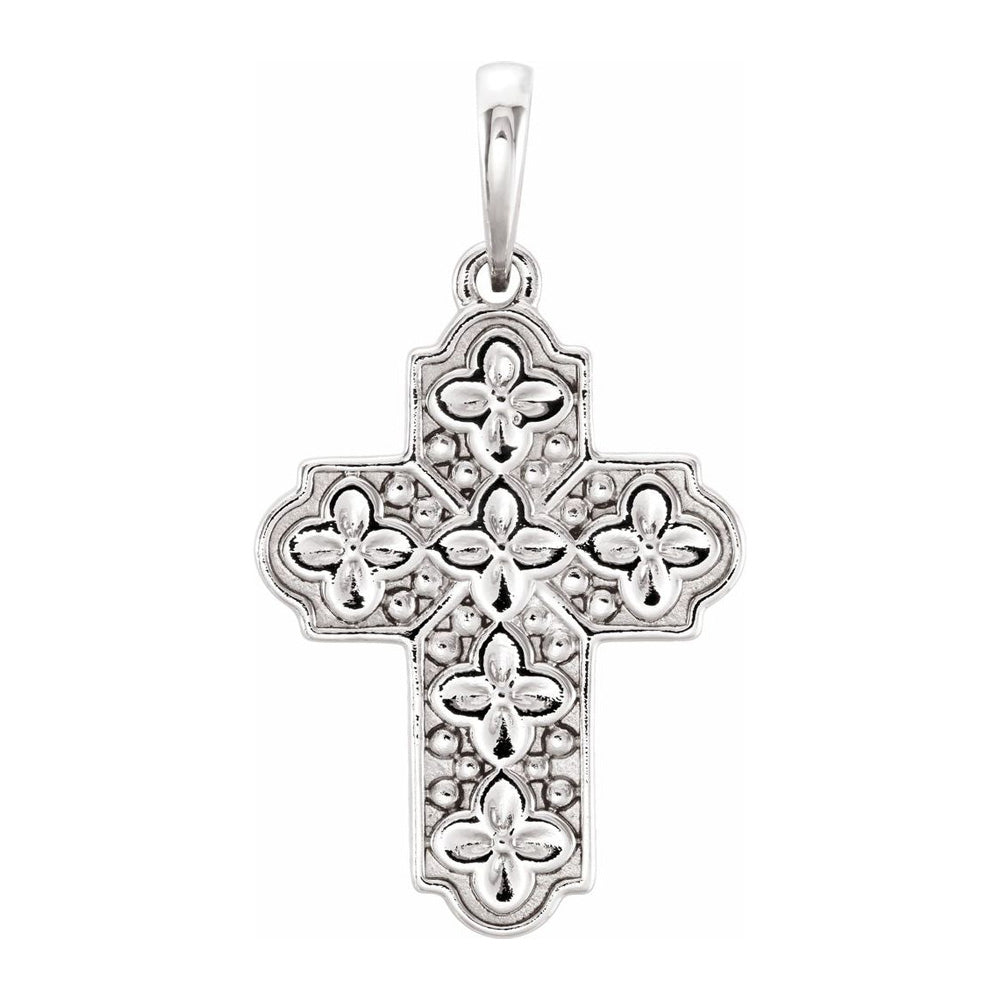 Alternate view of the 14K Yellow, White or Rose Gold Ornate Floral Cross Pendant, 14 x 24mm by The Black Bow Jewelry Co.