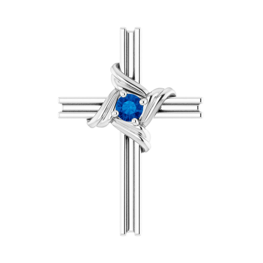 14K Two Tone, White or Yellow Gold Blue Sapphire Cross Pendant 13x18mm, Item P30633 by The Black Bow Jewelry Co.