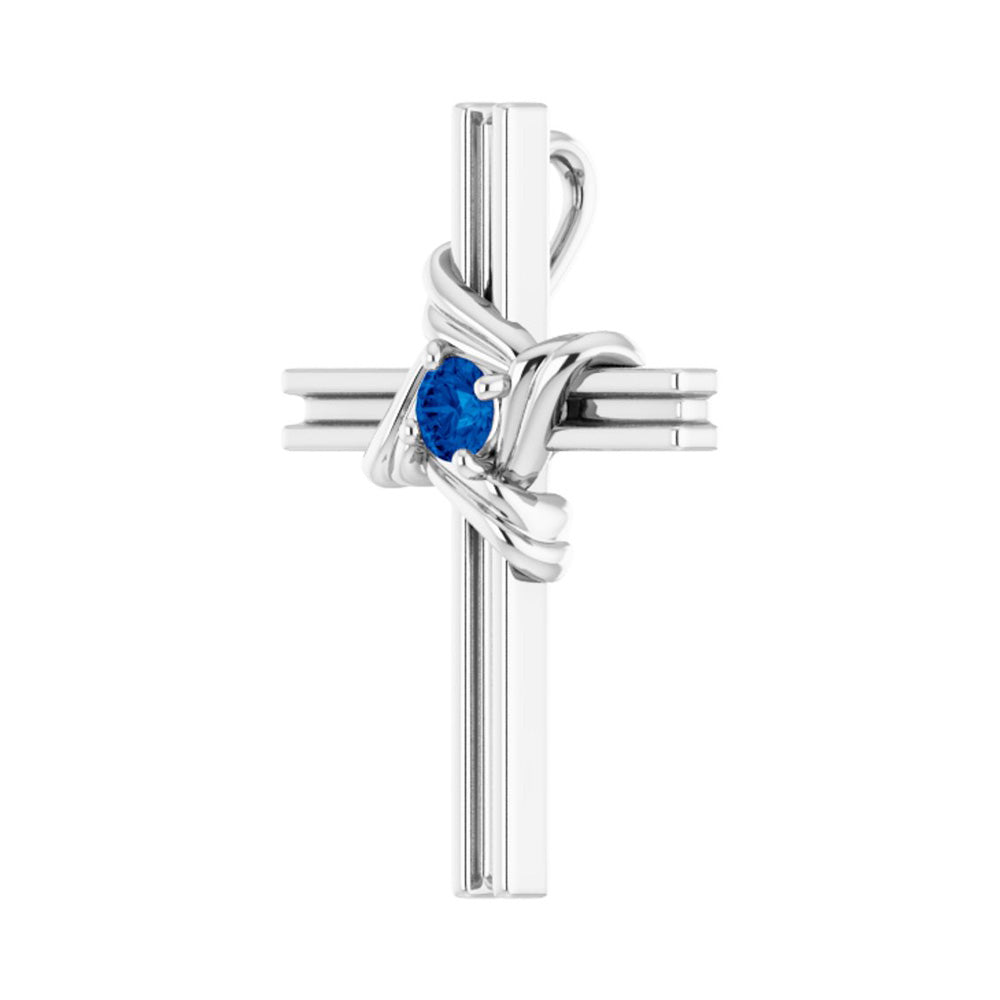 Alternate view of the 14K White Gold Blue Sapphire Cross Pendant, 13 x 18mm by The Black Bow Jewelry Co.