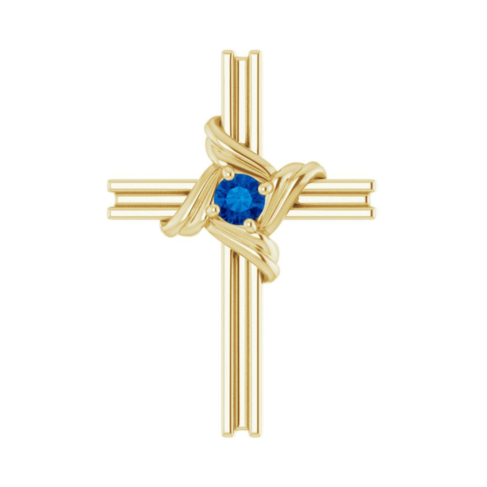 Alternate view of the 14K Two Tone, White or Yellow Gold Blue Sapphire Cross Pendant 13x18mm by The Black Bow Jewelry Co.