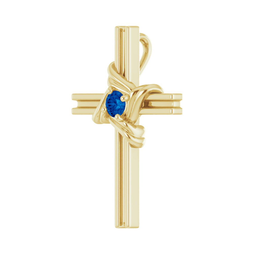 Alternate view of the 14K Yellow Gold Blue Sapphire Cross Pendant, 13 x 18mm by The Black Bow Jewelry Co.