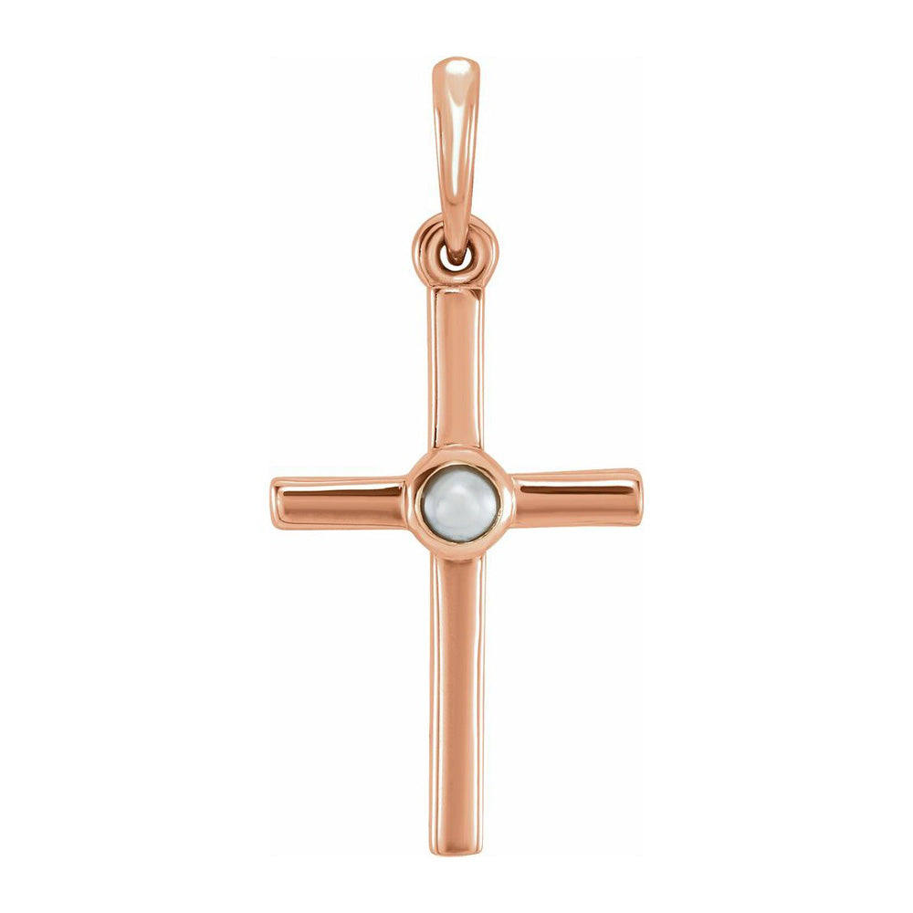 14K Yellow, White or Rose Gold FW Cultured Pearl Cross Pendant 11x24mm, Item P30636 by The Black Bow Jewelry Co.