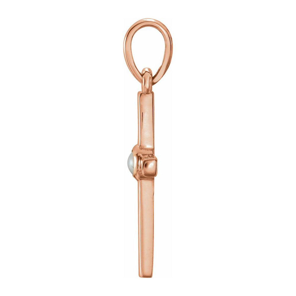 Alternate view of the 14K Rose Gold Freshwater Cultured Pearl Cross Pendant, 11x24mm by The Black Bow Jewelry Co.