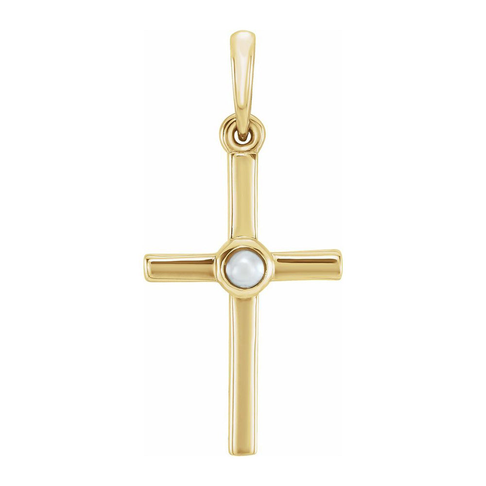 Alternate view of the 14K Yellow, White or Rose Gold FW Cultured Pearl Cross Pendant 11x24mm by The Black Bow Jewelry Co.