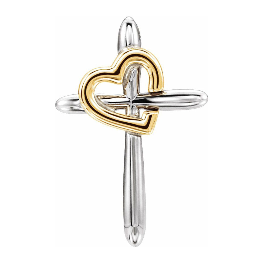 14K Two Tone, White or Yellow Gold Cross Heart Slide Pendant, 13x20mm, Item P30637 by The Black Bow Jewelry Co.