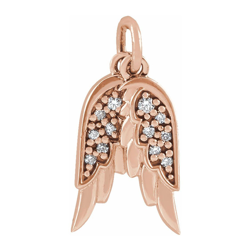 14K Rose Gold .03 CTW Diamond Angel Wings Pendant, 3.75 x 12mm, Item P30639 by The Black Bow Jewelry Co.