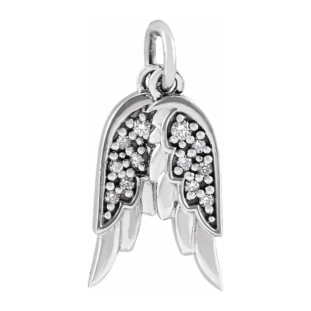 Sterling Silver .03 CTW Diamond Angel Wings Pendant, 3.75 x 12mm, Item P30640 by The Black Bow Jewelry Co.