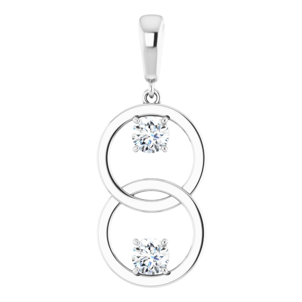14K White Gold 1/2 CTW Diamond Double Circle Pendant, 12 x 30mm, Item P30641 by The Black Bow Jewelry Co.