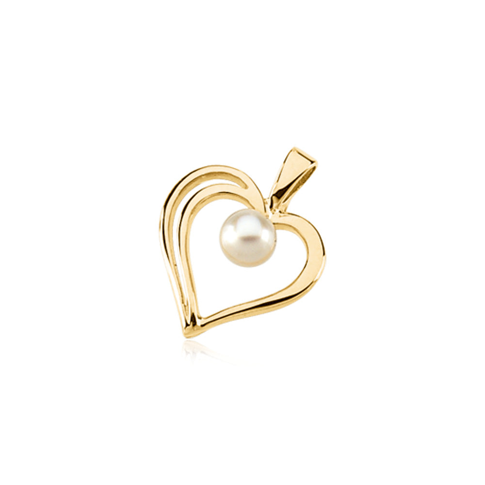 14k Yellow Gold &amp; 4mm Akoya Cultured Pearl 12mm Heart Pendant, Item P8077 by The Black Bow Jewelry Co.