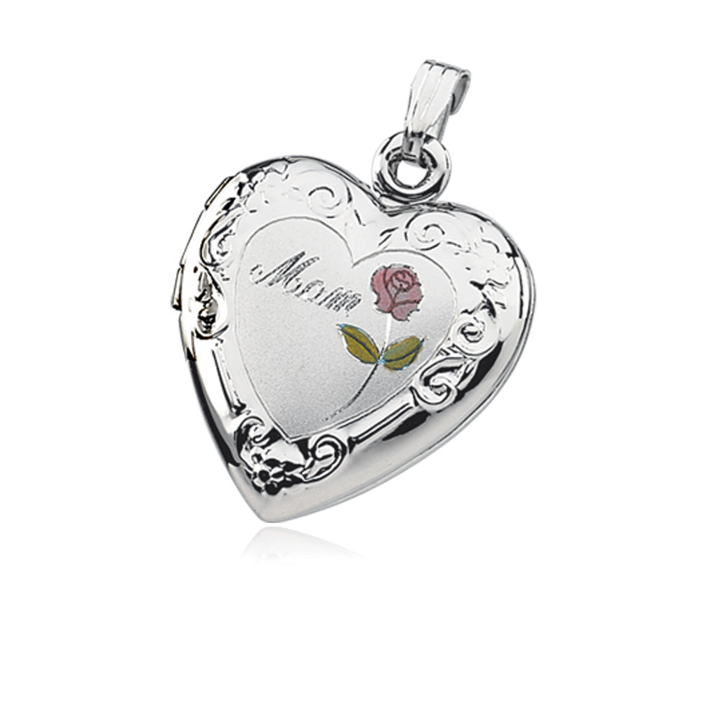 Mother's Heart Sterling Silver Bow & Locket Pendant