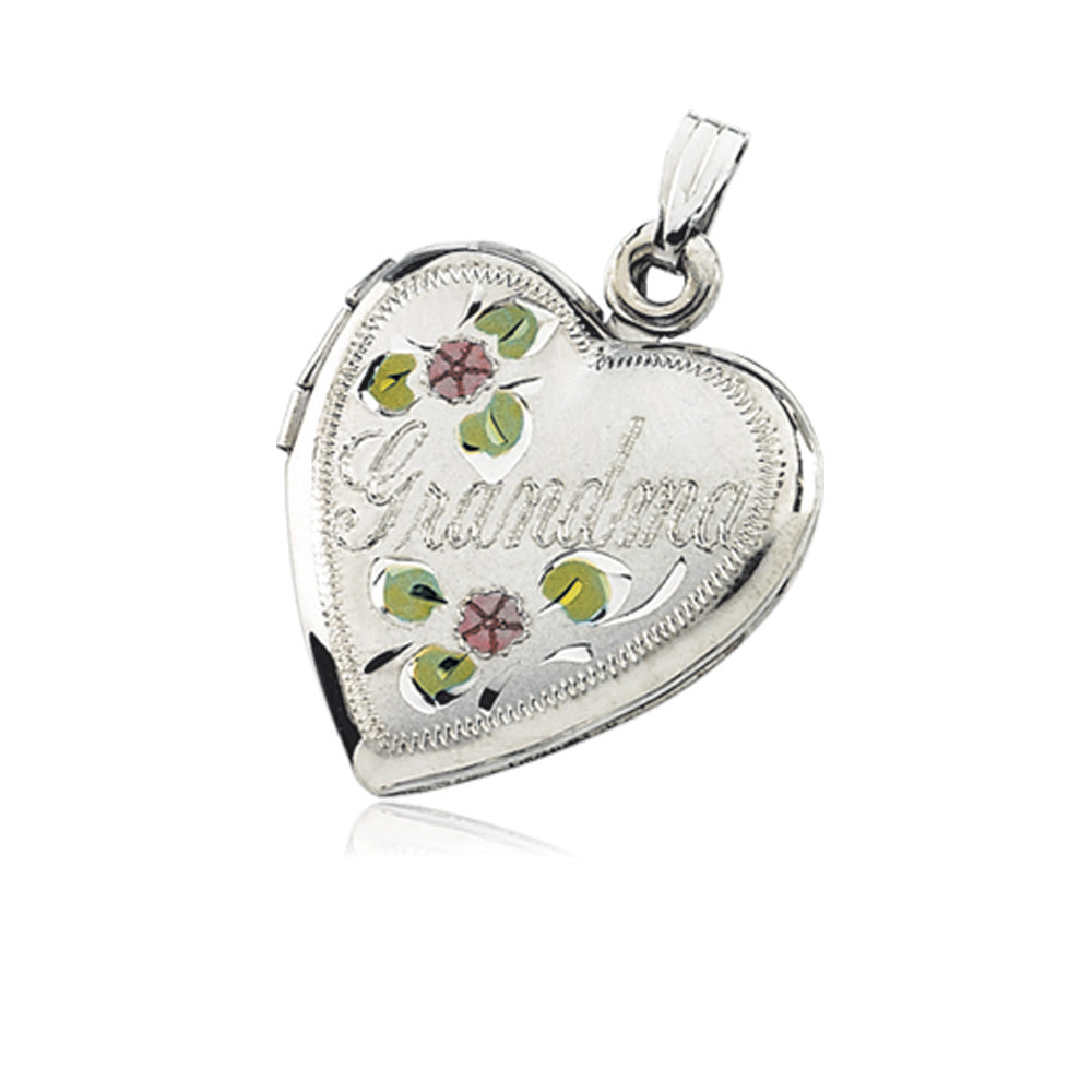 Sterling Silver Grandma Heart Locket, Item P8214 by The Black Bow Jewelry Co.