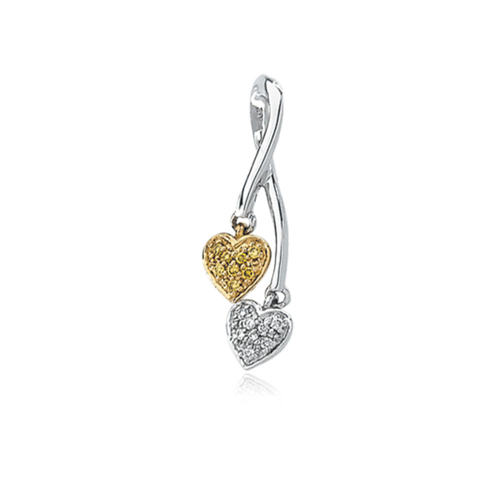 14k Two Tone Gold Diamond Hearts Entwined Pendant, Item P8220 by The Black Bow Jewelry Co.