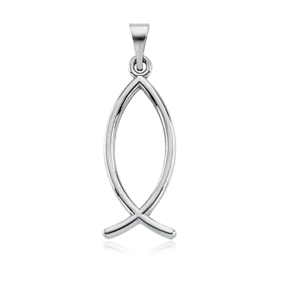 14k White Gold Christian Fish Pendant, 7.5 x 19mm, Item P8222 by The Black Bow Jewelry Co.