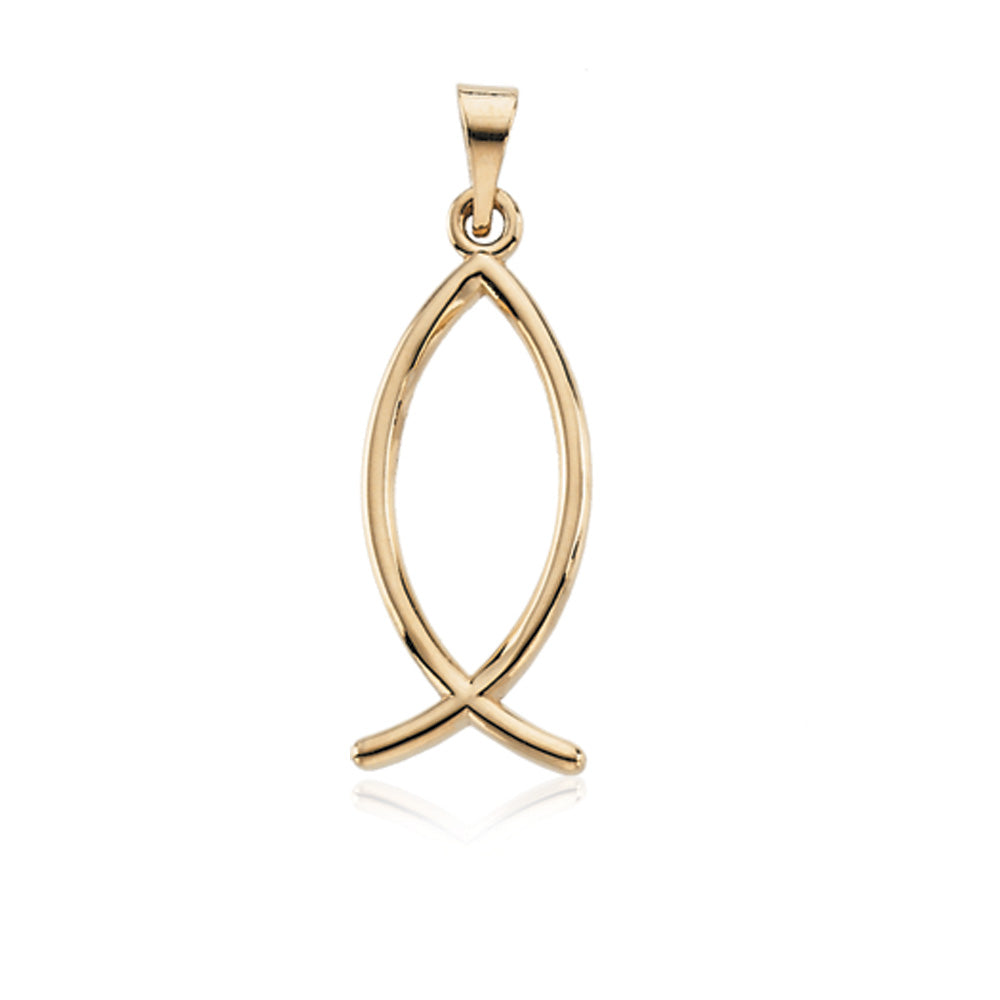 14k Yellow Gold Christian Fish Pendant, 7.5 x 19mm, Item P8223 by The Black Bow Jewelry Co.