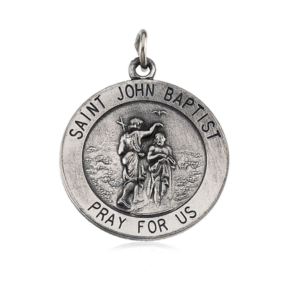 Sterling Silver 18mm St. John The Baptist Medal Necklace, 18 Inch, Item P8233 by The Black Bow Jewelry Co.