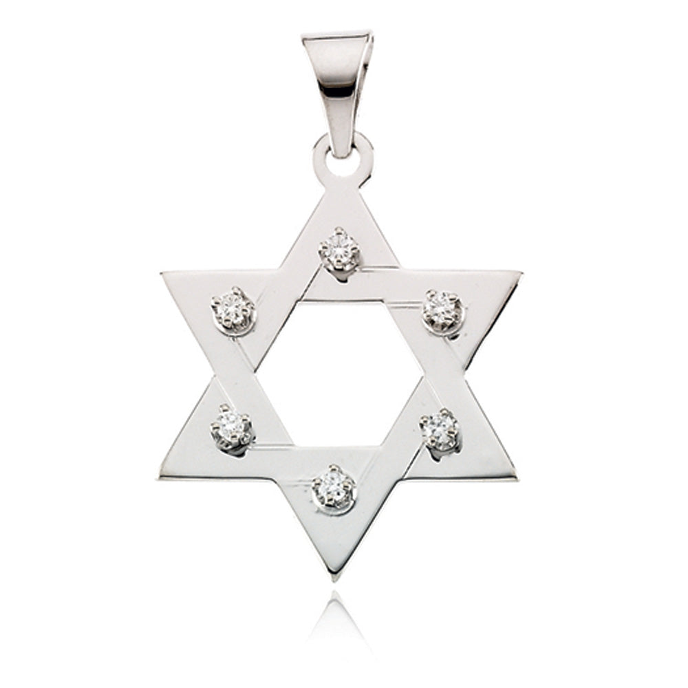 14k White Gold and Diamond Star of David Pendant, 19mm, Item P8250 by The Black Bow Jewelry Co.