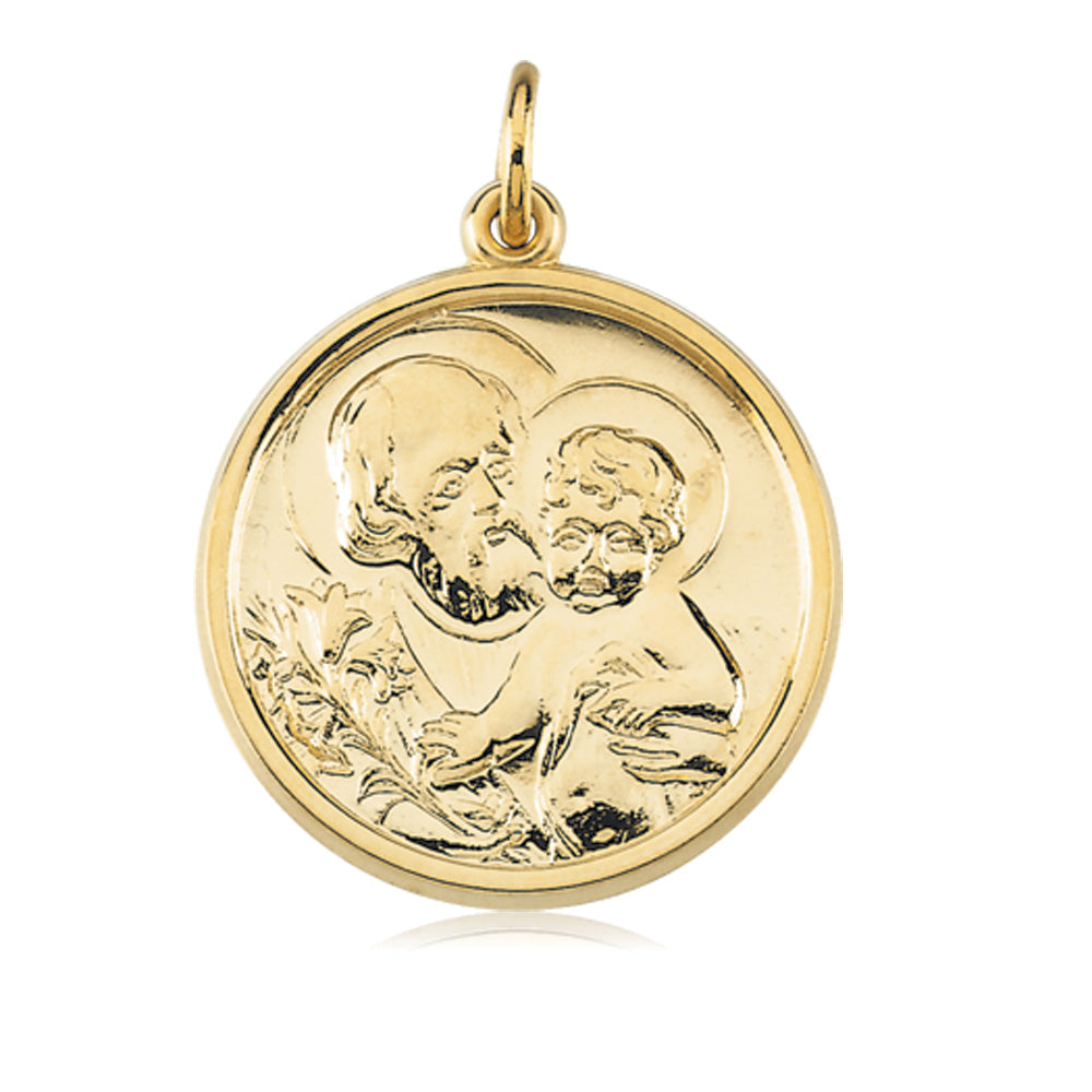 14k Yellow Gold St. Joseph Medal Charm, 21mm (13/16 inch), Item P8259 by The Black Bow Jewelry Co.