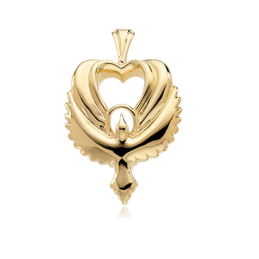 14k Yellow Gold Dove Heart Pendant, Item P8264 by The Black Bow Jewelry Co.