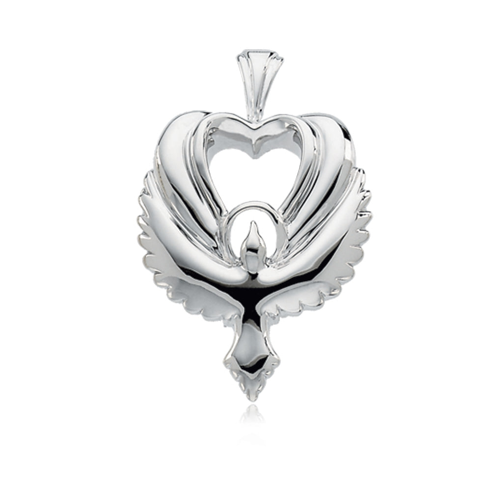 14k White Gold Dove Heart Pendant, Item P8265 by The Black Bow Jewelry Co.