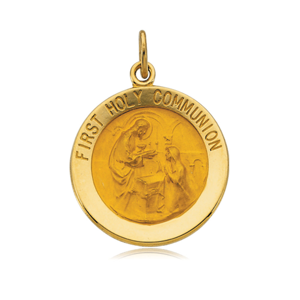 14k Yellow Gold First Holy Communion Medallion Charm, 18mm, Item P8276 by The Black Bow Jewelry Co.