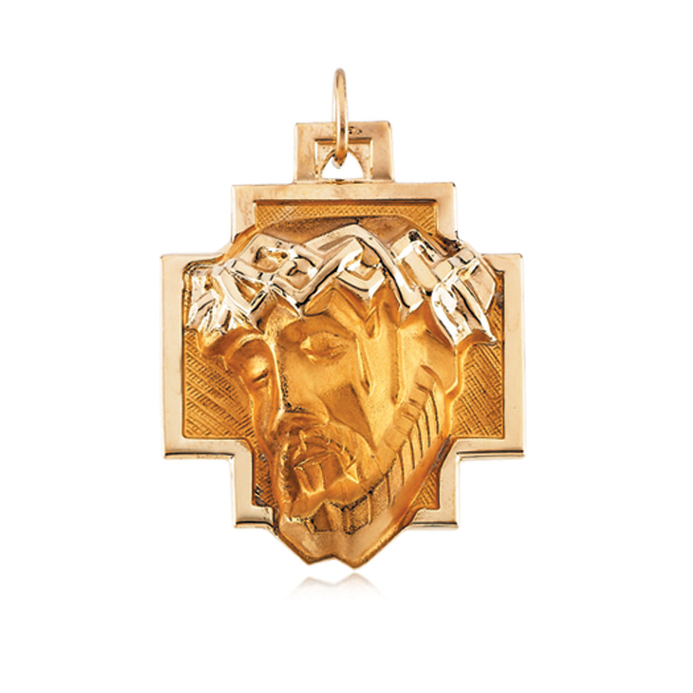 14k Yellow Gold Face of Jesus On The Cross Pendant, Item P8278 by The Black Bow Jewelry Co.