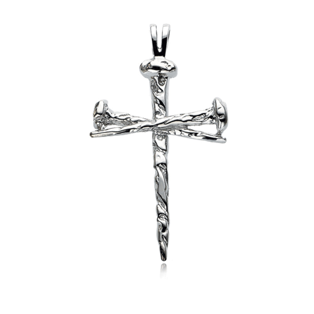 Ladies 14k White Gold Nail Cross Pendant 18 x 26mm, Item P8281 by The Black Bow Jewelry Co.