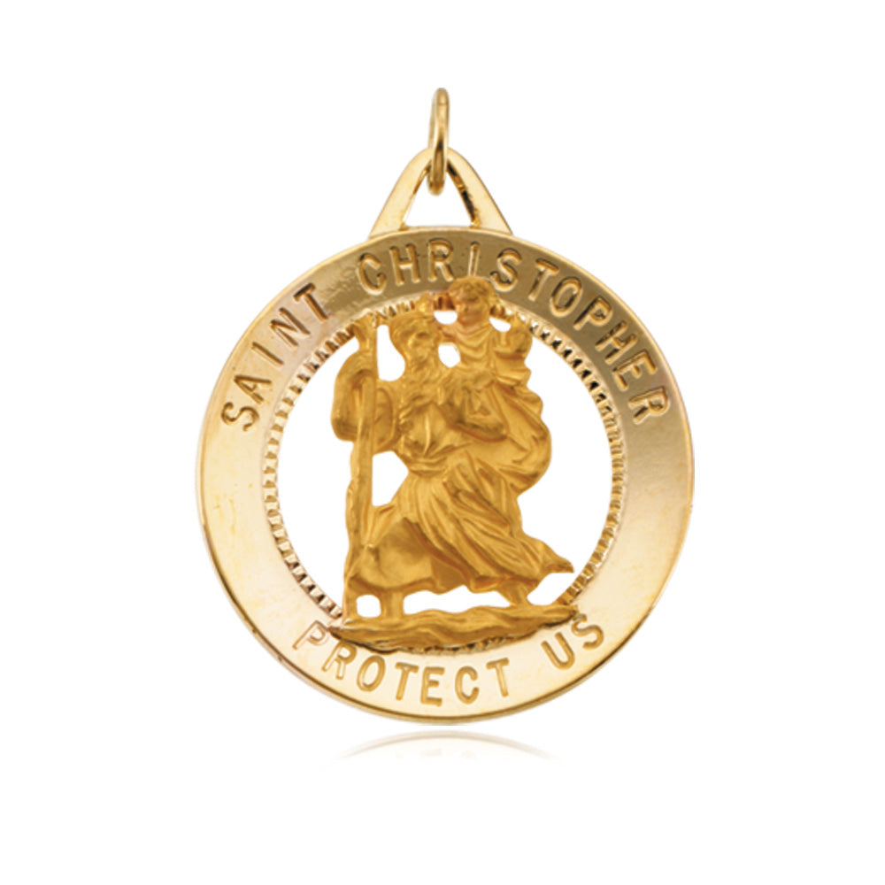 14k Yellow Gold St. Christopher Medal Charm, 1 Inch (25mm), Item P8294 by The Black Bow Jewelry Co.