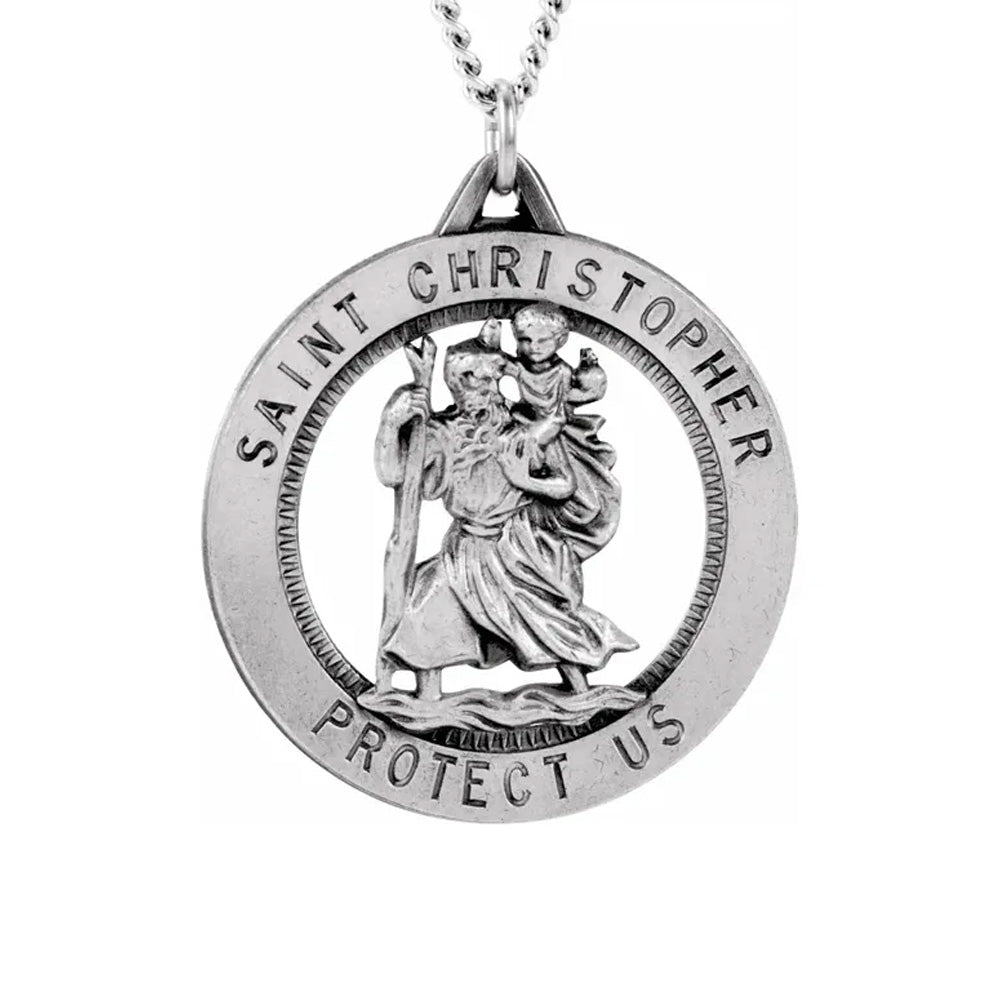 Sterling Silver 25mm St. Christopher Medal Necklace, 24 Inch, Item P8295 by The Black Bow Jewelry Co.