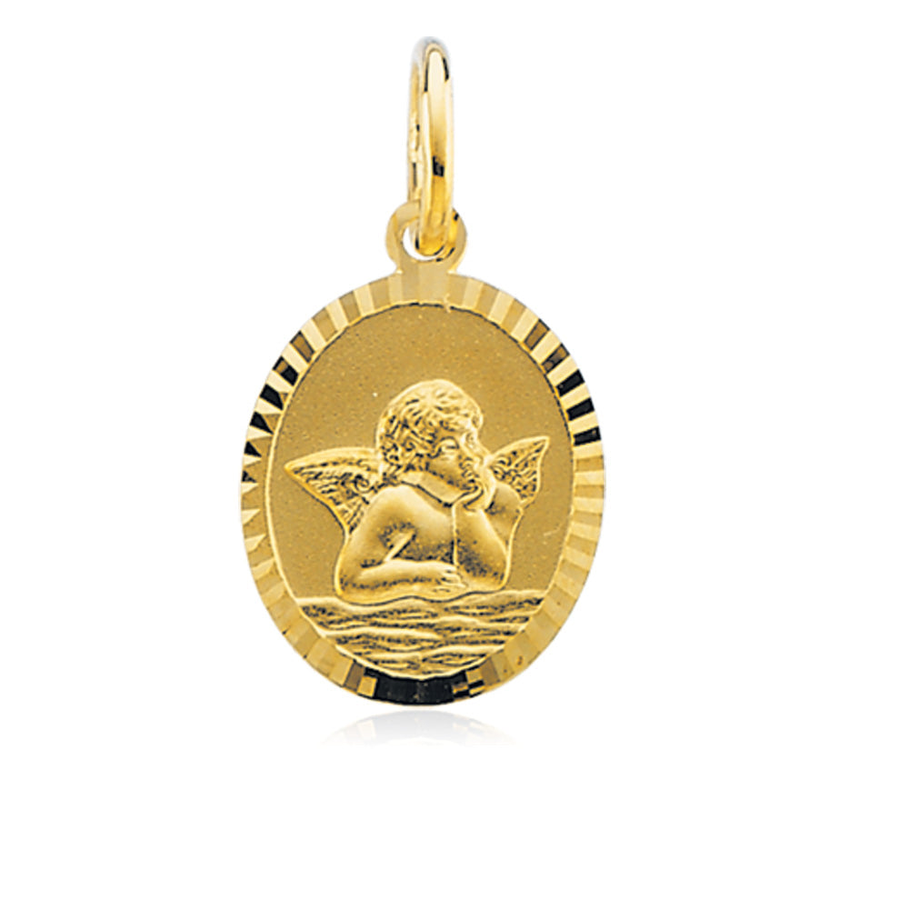 14k Yellow Gold Oval Angel Pendant, 12 x 14mm, Item P8299 by The Black Bow Jewelry Co.