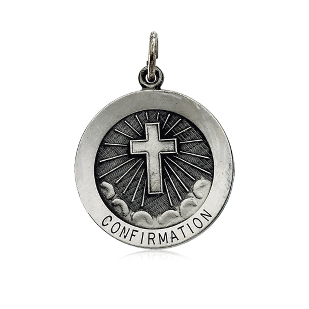 14k White Gold Confirmation Medal Disc Charm, 18mm, Item P8305 by The Black Bow Jewelry Co.