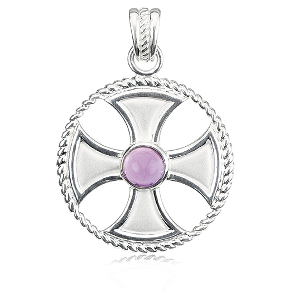 Sterling Silver and Amethyst Maltese Rope Cross Pendant, Item P8657 by The Black Bow Jewelry Co.