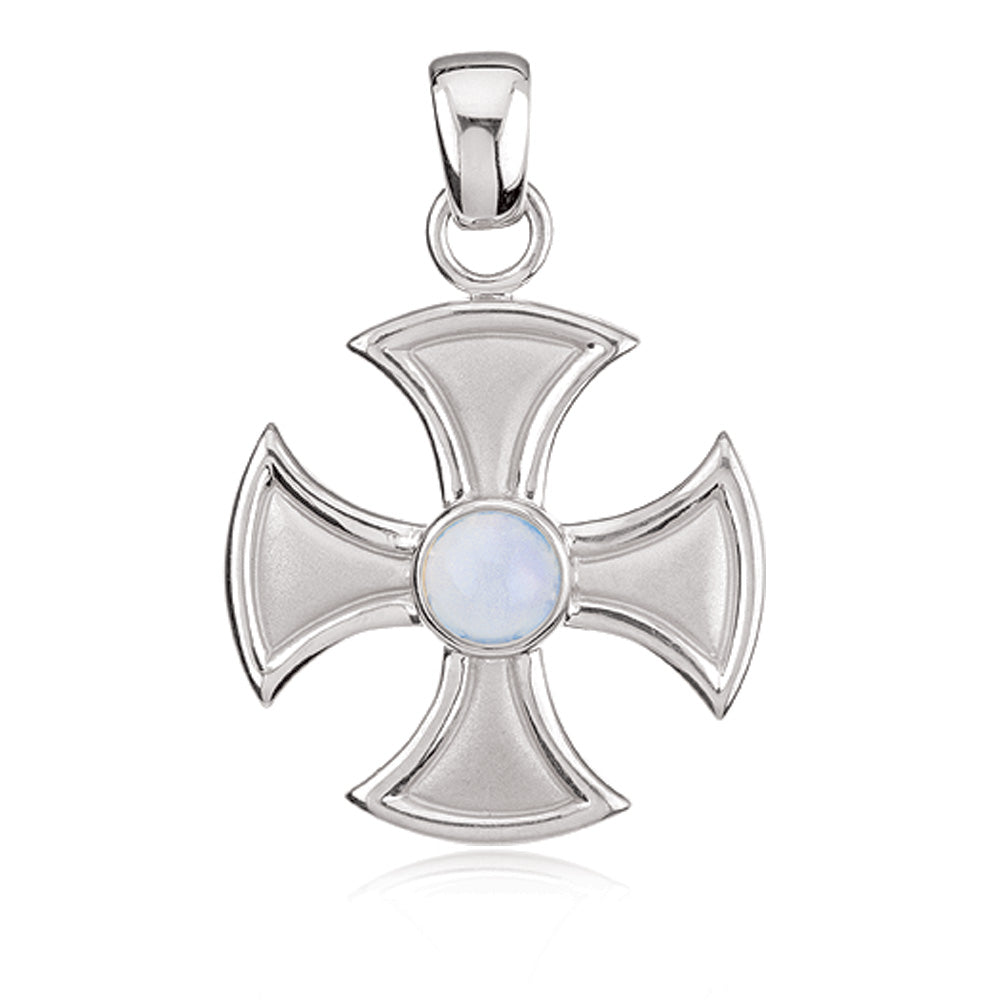 14k White Gold and Chalcedony Maltese Cross Pendant, Item P8659 by The Black Bow Jewelry Co.