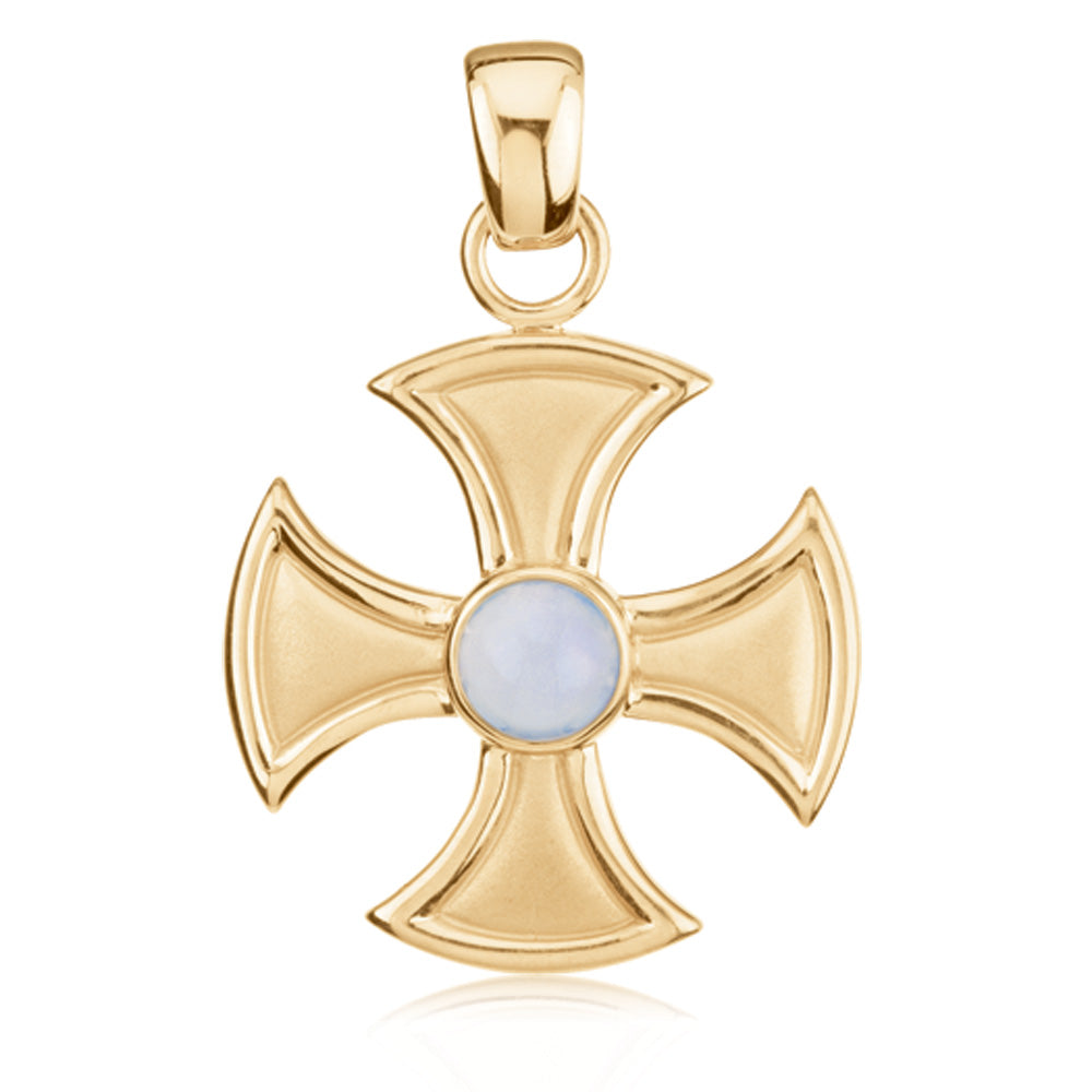 14k Yellow Gold and Chalcedony Maltese Cross Pendant, Item P8660 by The Black Bow Jewelry Co.