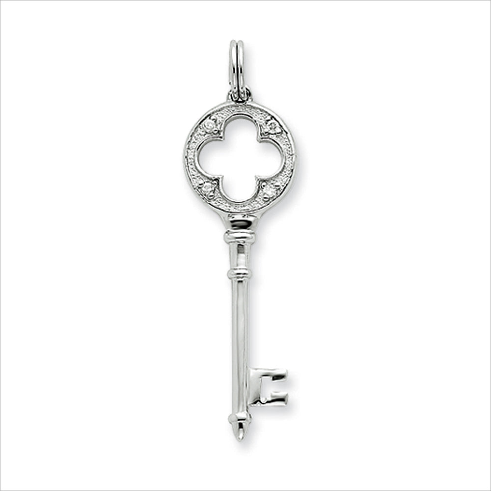 Sterling Silver and Cubic Zirconia Four Leaf Clover Key Pendant, Item P8715 by The Black Bow Jewelry Co.