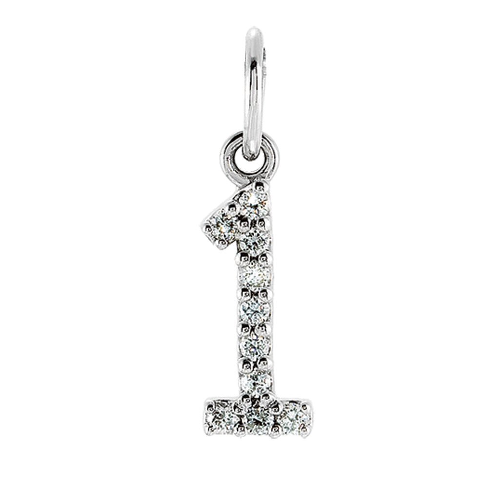 .05 Cttw Diamond & 14k White Gold Mini Number 1 Charm or Pendant, Item P8826 by The Black Bow Jewelry Co.