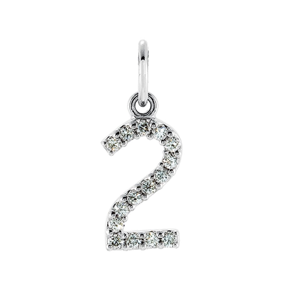 .07 Cttw Diamond &amp; 14k White Gold Mini Number 2 Charm or Pendant, Item P8827 by The Black Bow Jewelry Co.