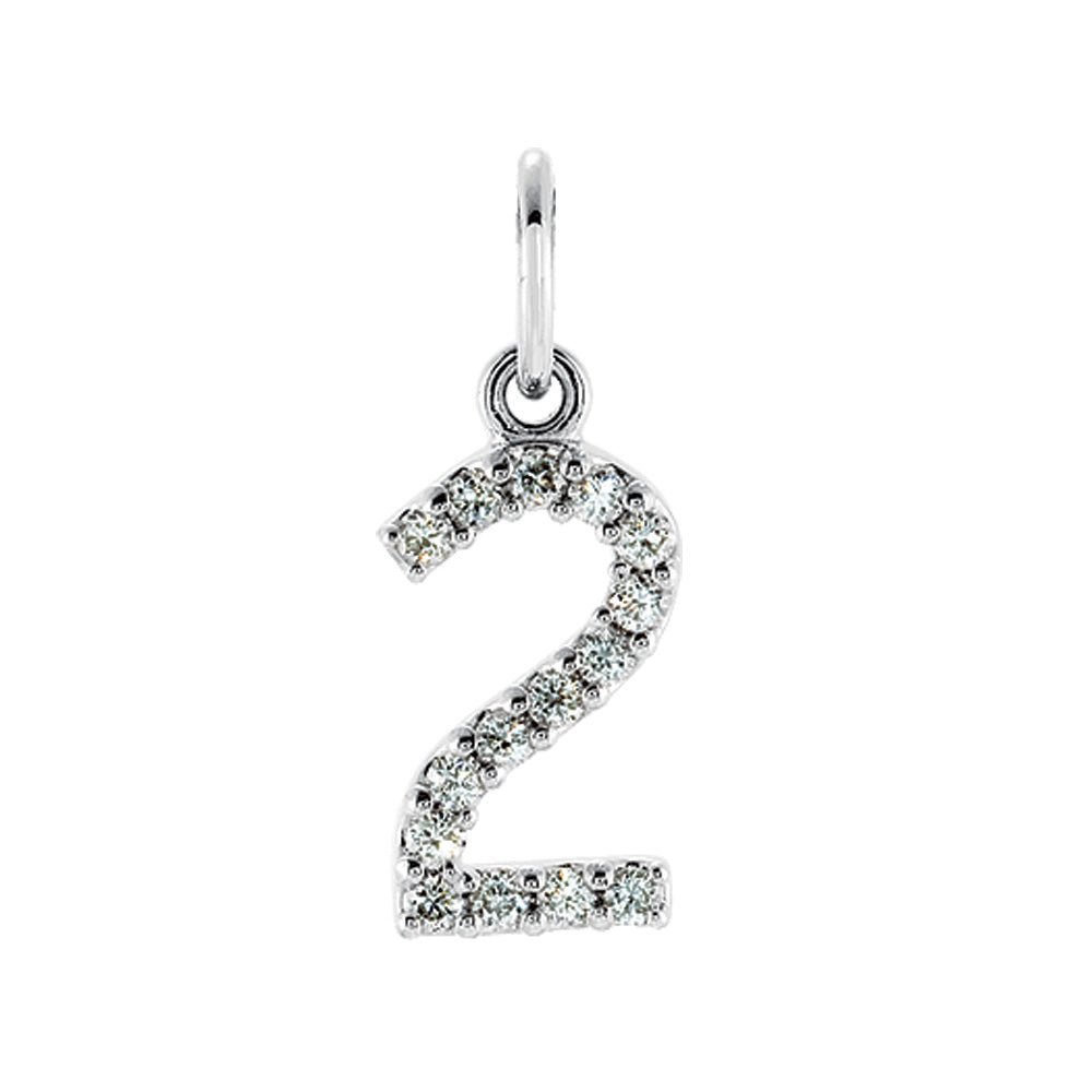 .07 Cttw Diamond & 14k White Gold Mini Number 2 Charm or Pendant, Item P8827 by The Black Bow Jewelry Co.