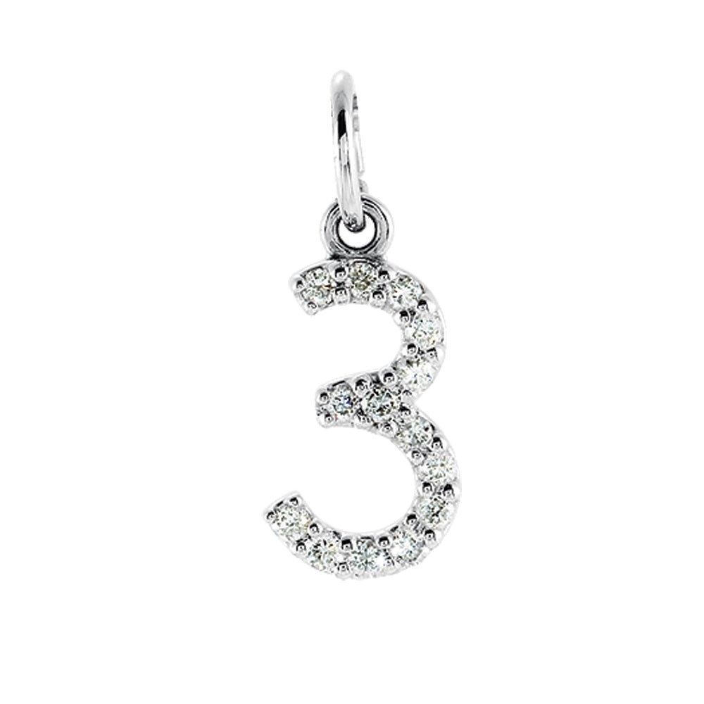 .06 Cttw Diamond & 14k White Gold Mini Number 3 Charm or Pendant, Item P8828 by The Black Bow Jewelry Co.