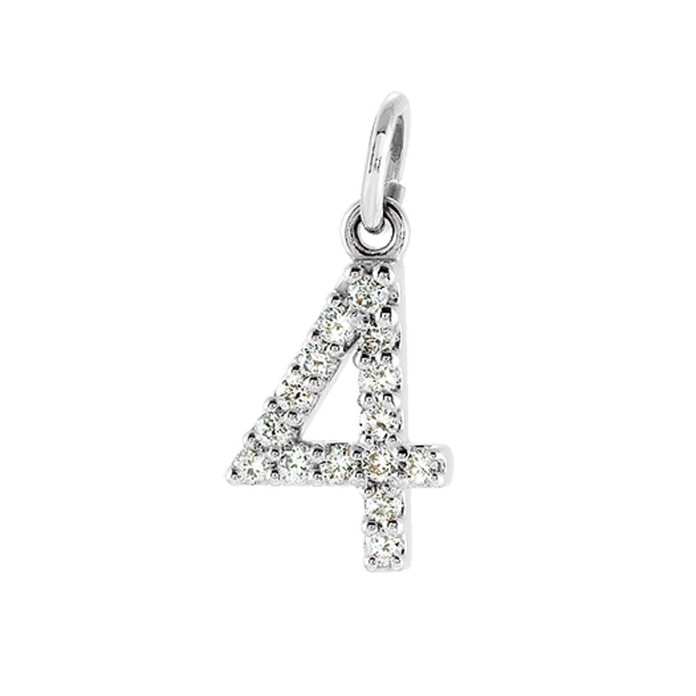 .07 Cttw Diamond & 14k White Gold Mini Number 4 Charm or Pendant, Item P8829 by The Black Bow Jewelry Co.