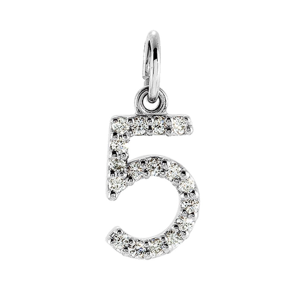 .08 Cttw Diamond &amp; 14k White Gold Mini Number 5 Charm or Pendant, Item P8830 by The Black Bow Jewelry Co.