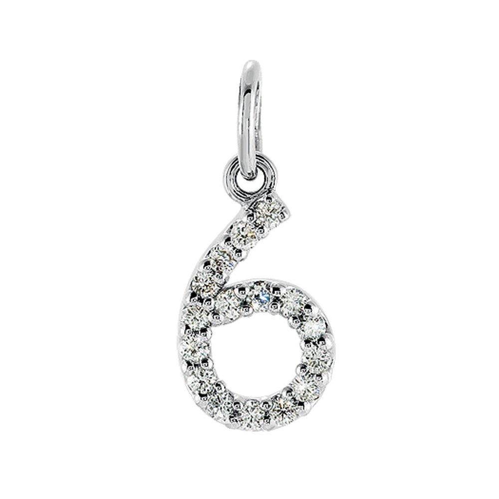 .07 Cttw Diamond & 14k White Gold Mini Number 6 Charm or Pendant, Item P8831 by The Black Bow Jewelry Co.