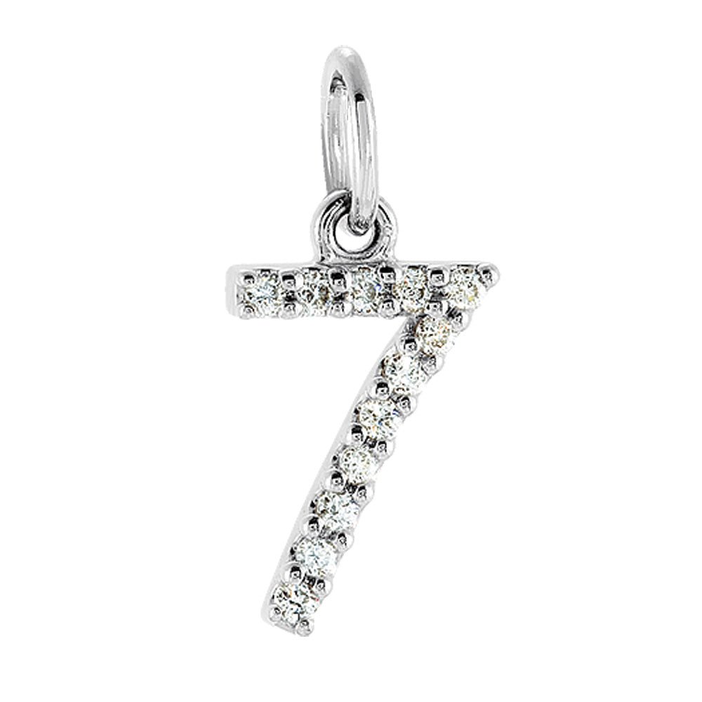 .05 Cttw Diamond &amp; 14k White Gold Mini Number 7 Charm or Pendant, Item P8832 by The Black Bow Jewelry Co.