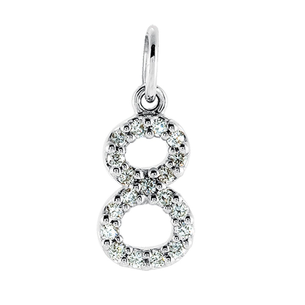 .08 Cttw Diamond &amp; 14k White Gold Mini Number 8 Charm or Pendant, Item P8833 by The Black Bow Jewelry Co.