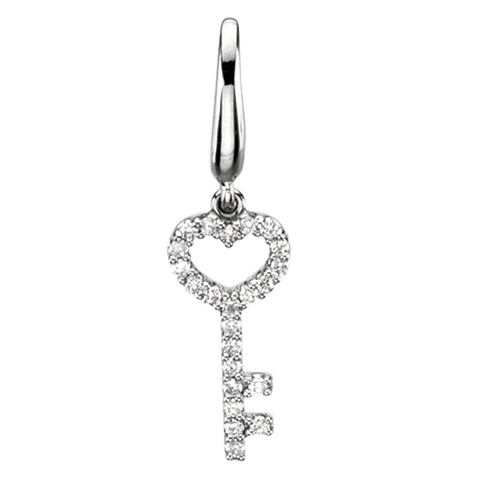 1/8 cttw G-H, I1 Diamond Key Charm in 14k White Gold, Item P8836 by The Black Bow Jewelry Co.